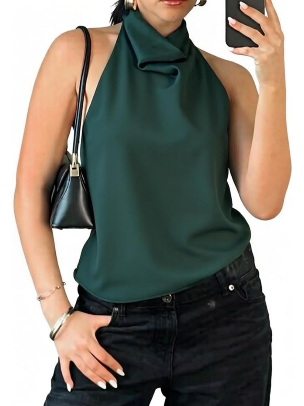 Elegant Satin Halter Neck Sleeveless Cowl Top - Backless Party & Work Tank